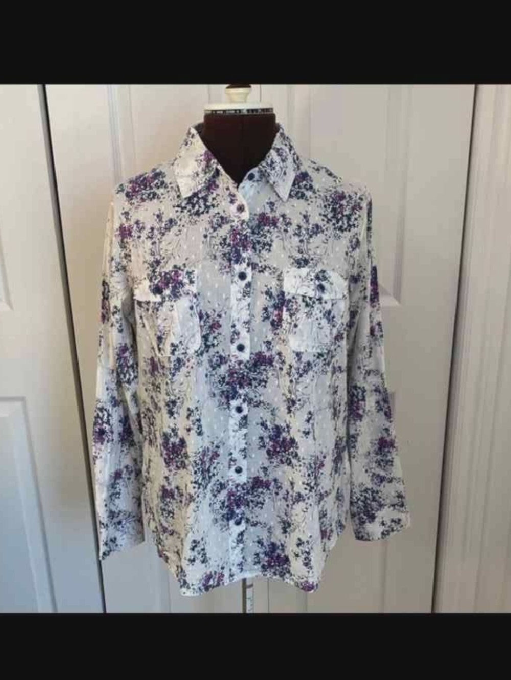 Floral Button-Up Blouse in White and Purple